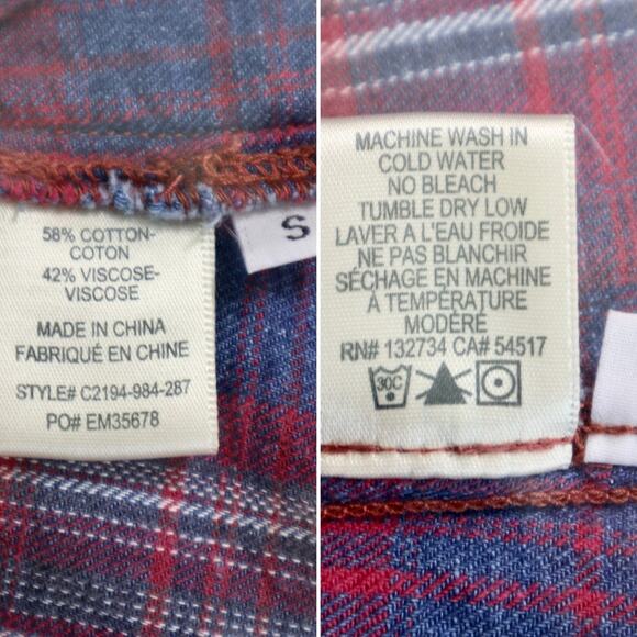 Anthropologie Size S Classic Button Up Shirt Flannel Plaid Red Blue - Picture 10 of 10